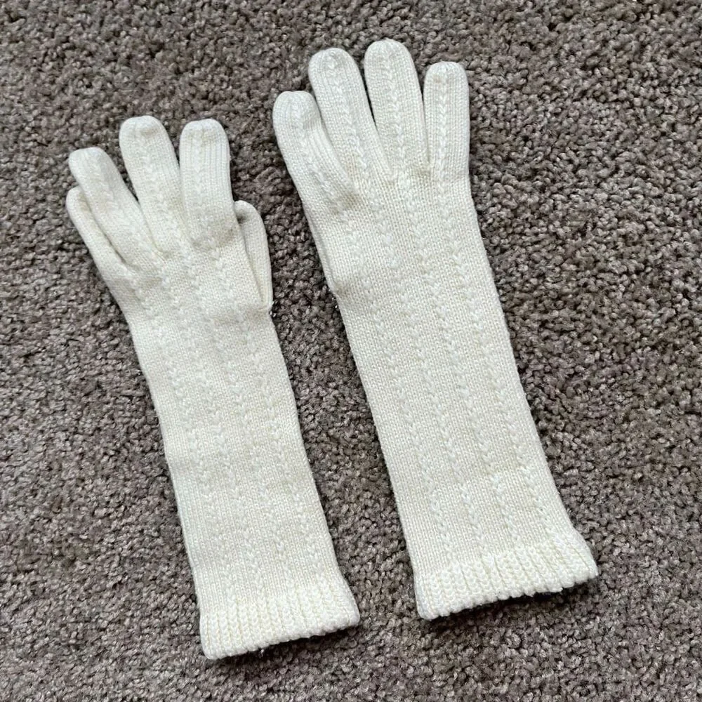 VTG Ivory Cable Knit Long Gloves 60s Romantic Minimalist Winter